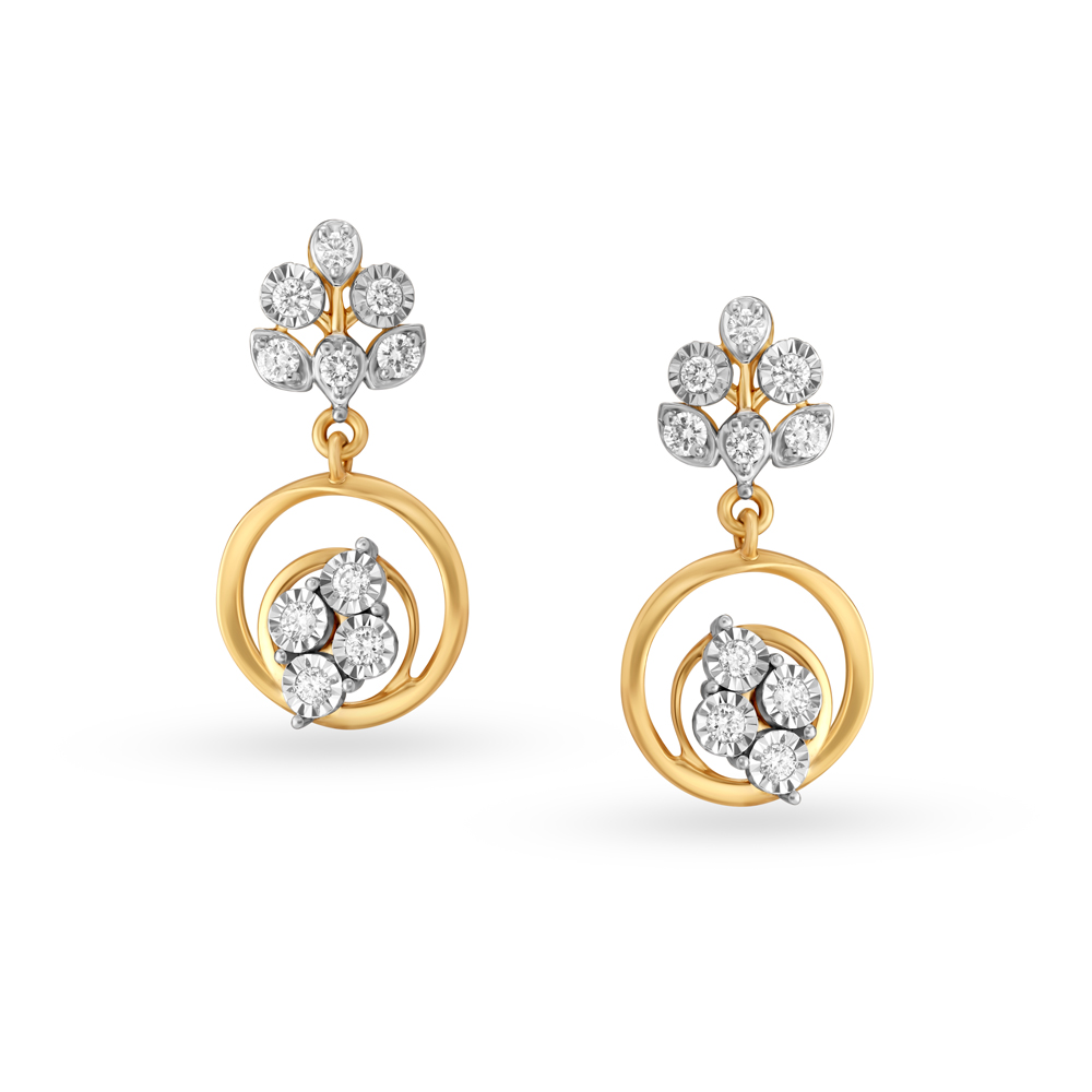 Sparkling Diamond and Gold Drop Earrings,,hi-res image number null