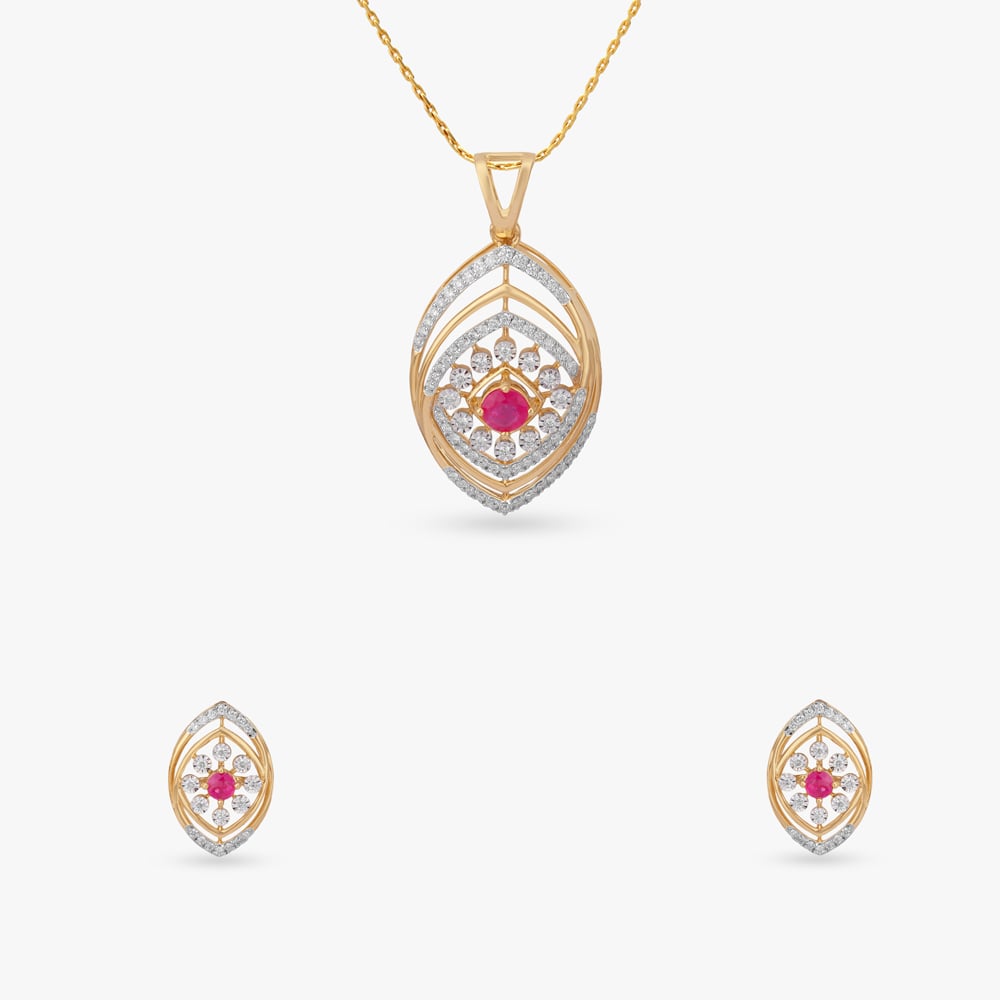 Inner Halo Diamond Pendant and Earrings Set,,hi-res image number null