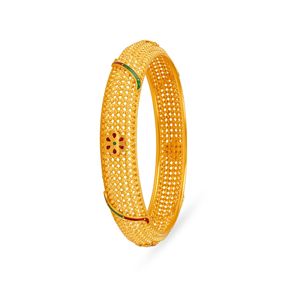 Ravishing Sheet Work Floral Motif Gold Bangle,,hi-res image number null