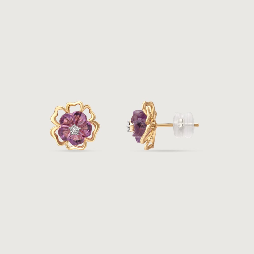 Floral Finesse Amethyst & Diamond Stud Earrings,,hi-res image number null