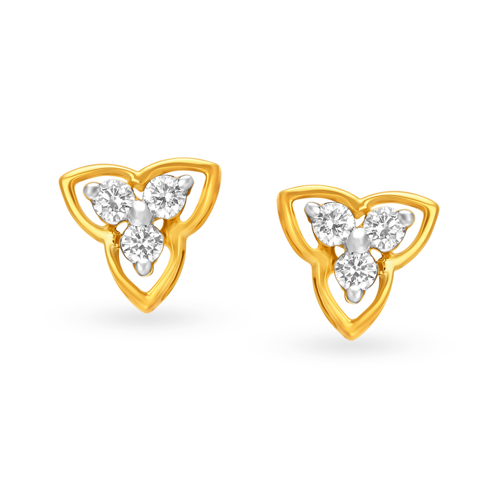 Attractive 18 Karat Yellow Gold And Diamond Trefoil Studs,,hi-res image number null