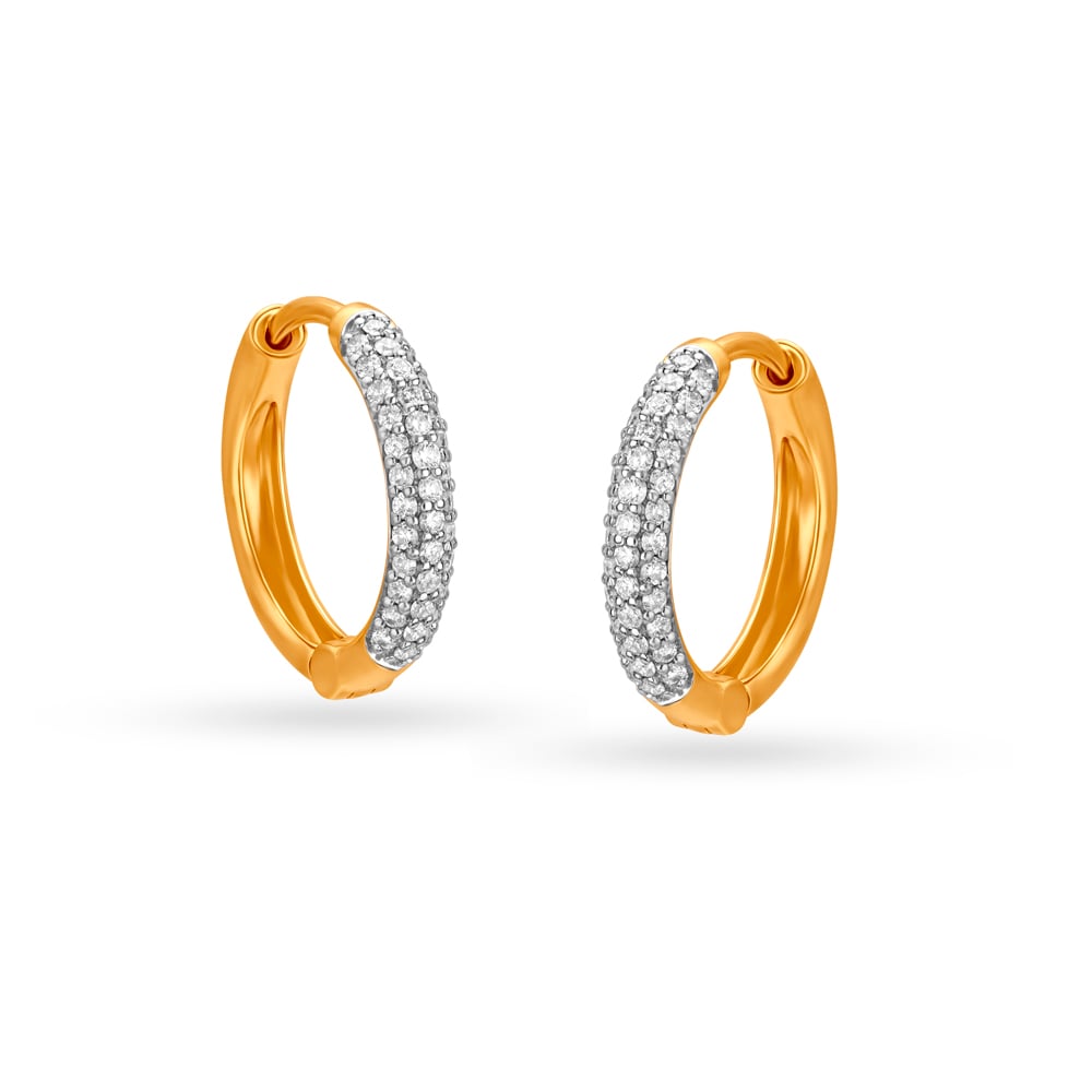 Simply Stunning 18KT Gold Diamond Hoop Earrings,,hi-res image number null