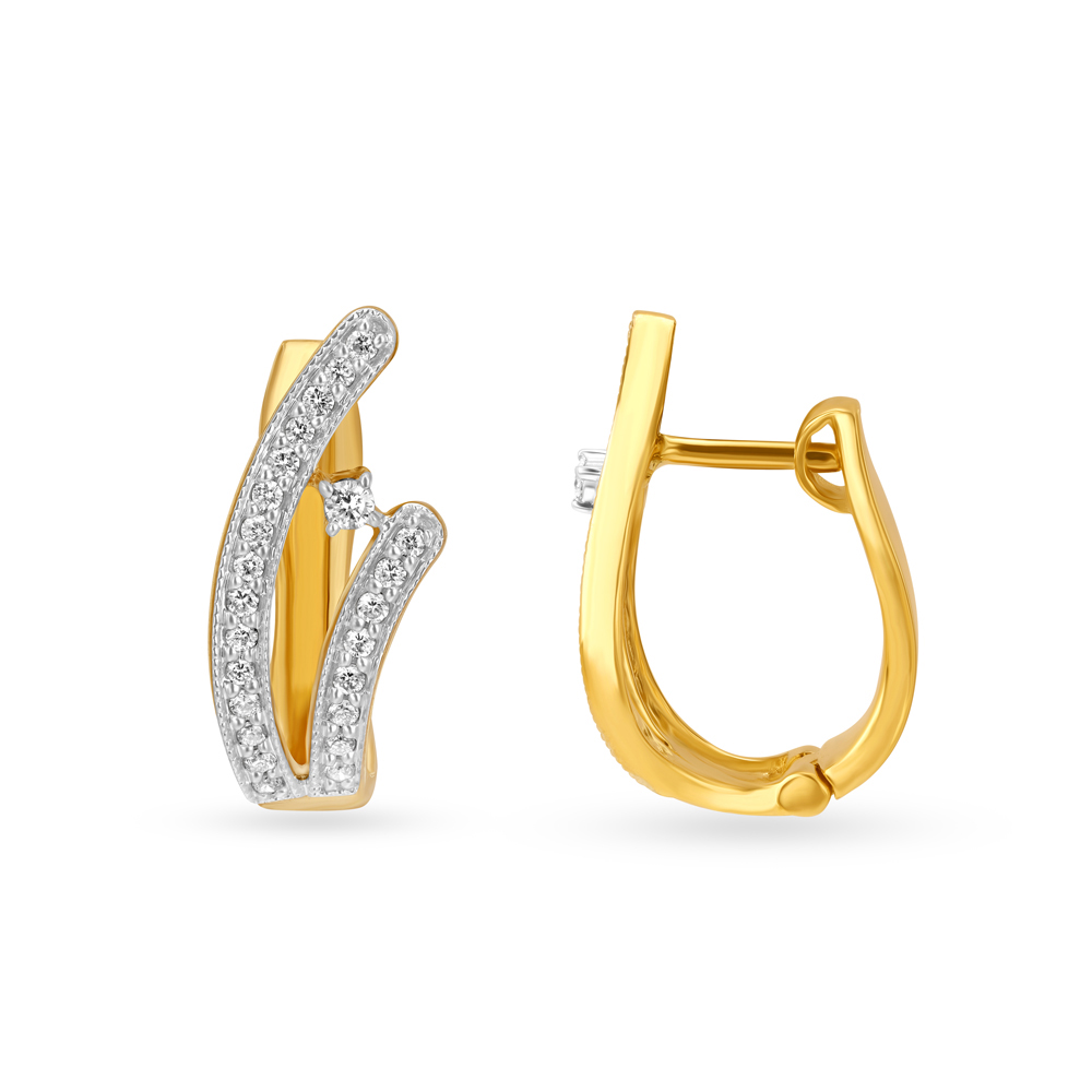 Leaf Inspired Gold and Diamond Hoop Earrings,,hi-res image number null