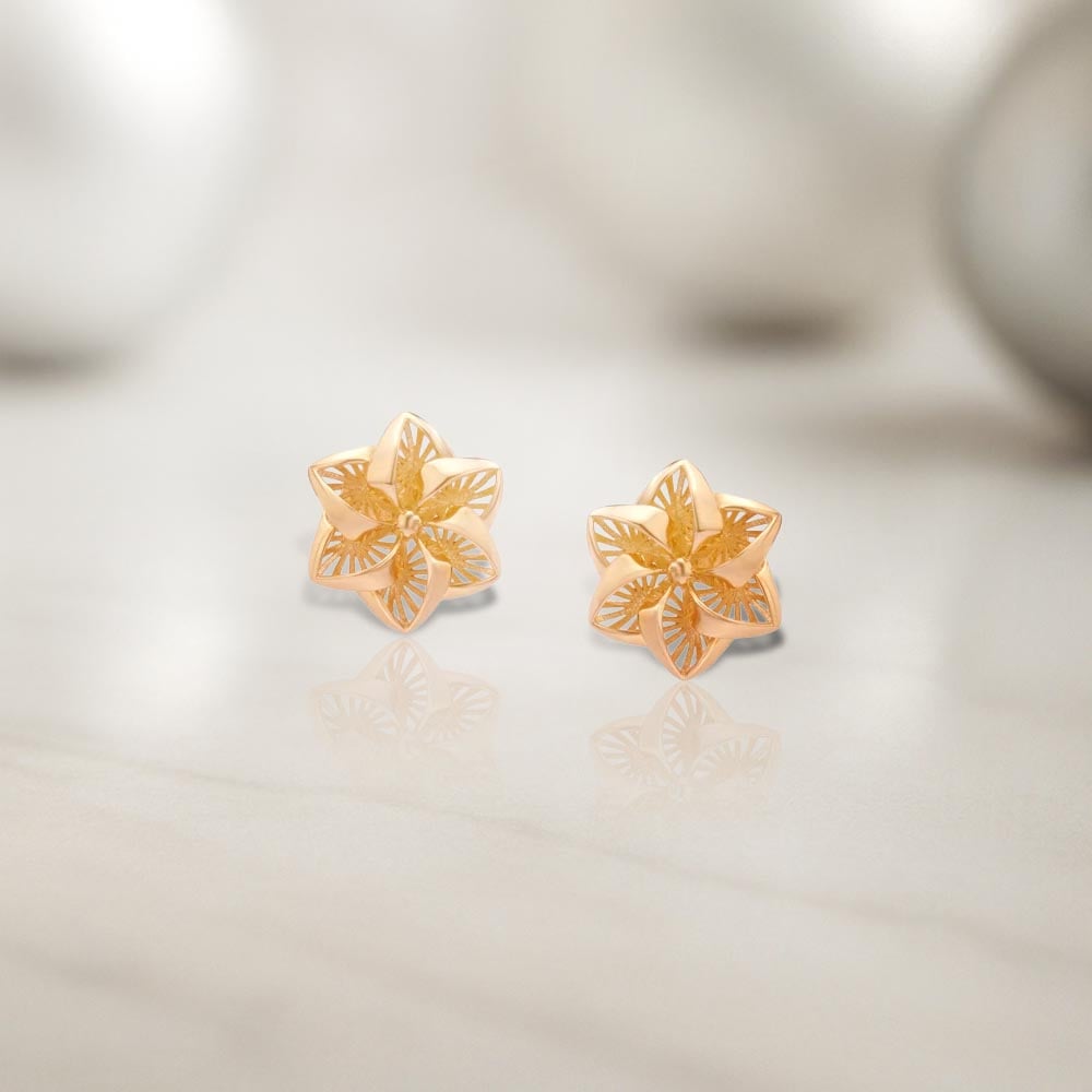 Intricate Petal Gold Stud Earrings,,hi-res image number null
