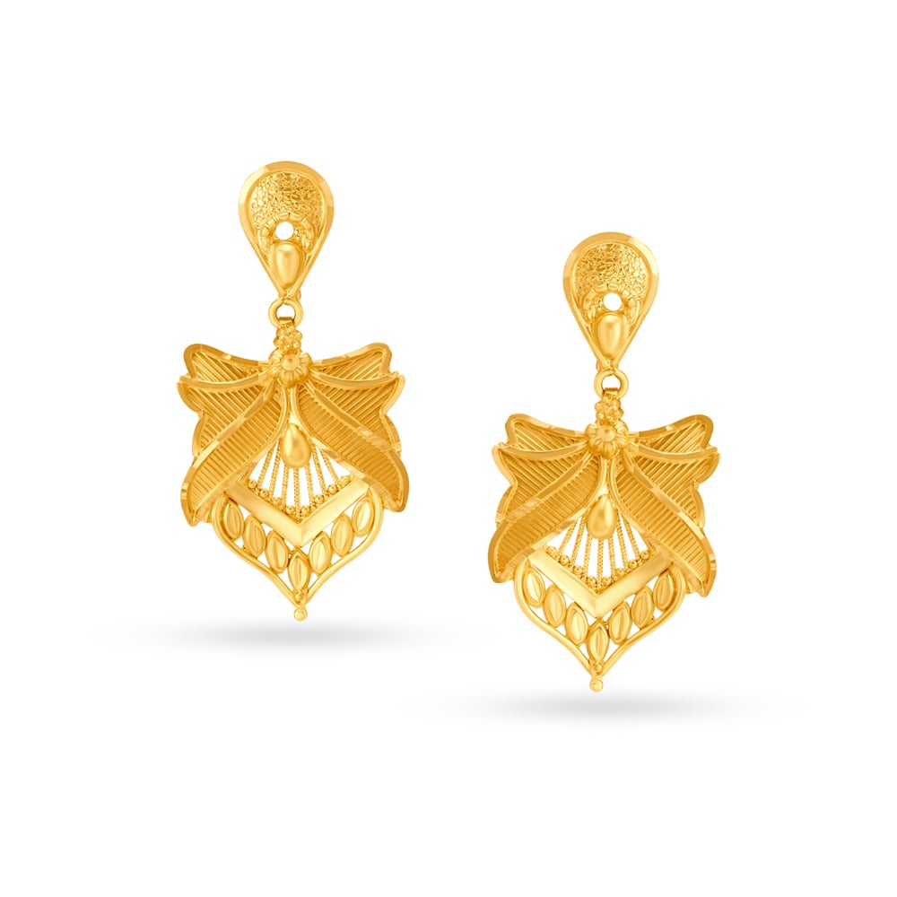 Lavish 22 Karat Gold Decorative Traditional Drop Earrings