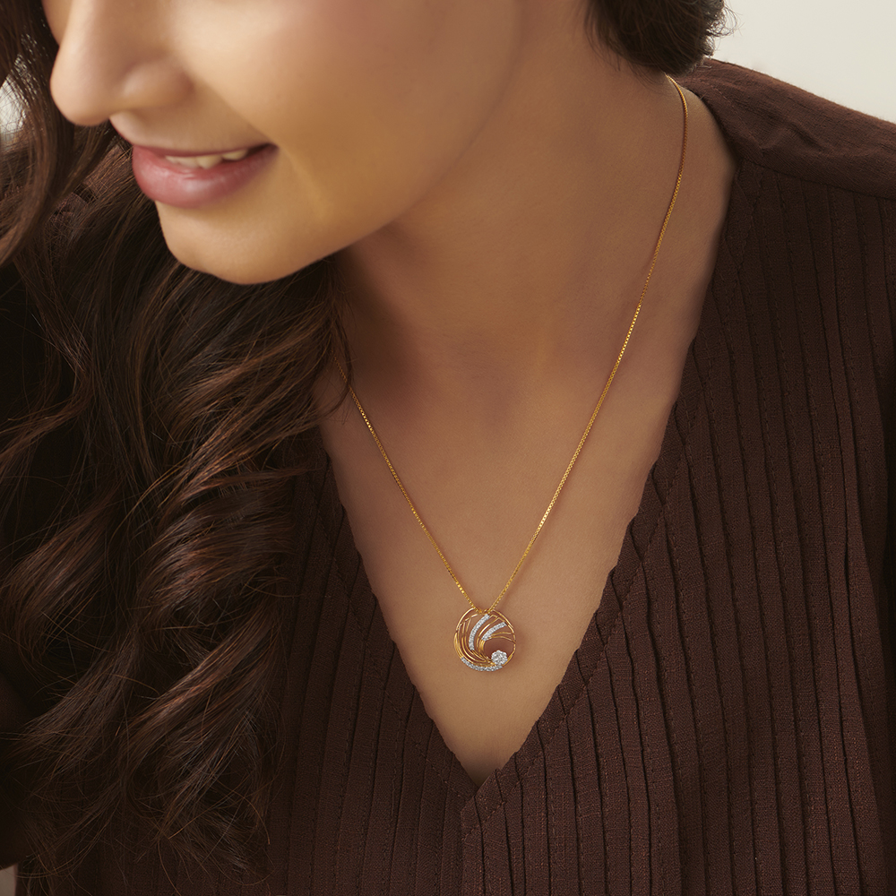 Striking Round Gold and Diamond Pendant,,hi-res image number null