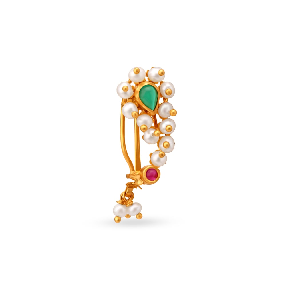 Buy Vighnaharta Gold Plated with Pearl Alloy and Artificial stone Non Piercing  Maharashtrian Nath Nathiya./ Nose Pin valentine day gift valentineday gift  for her gift for him gift for women gift for