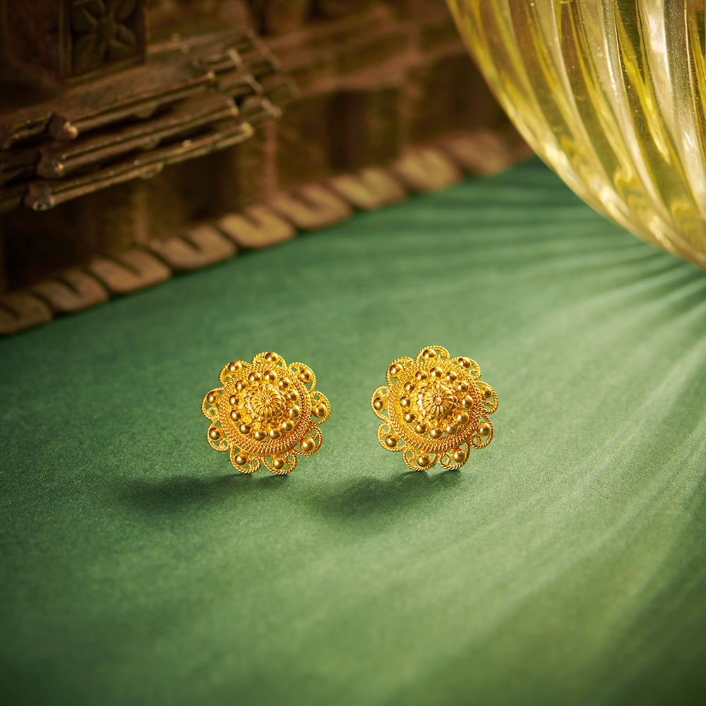 Lovely 22 Karat Yellow Gold Floral Drop Earrings | Tanishq