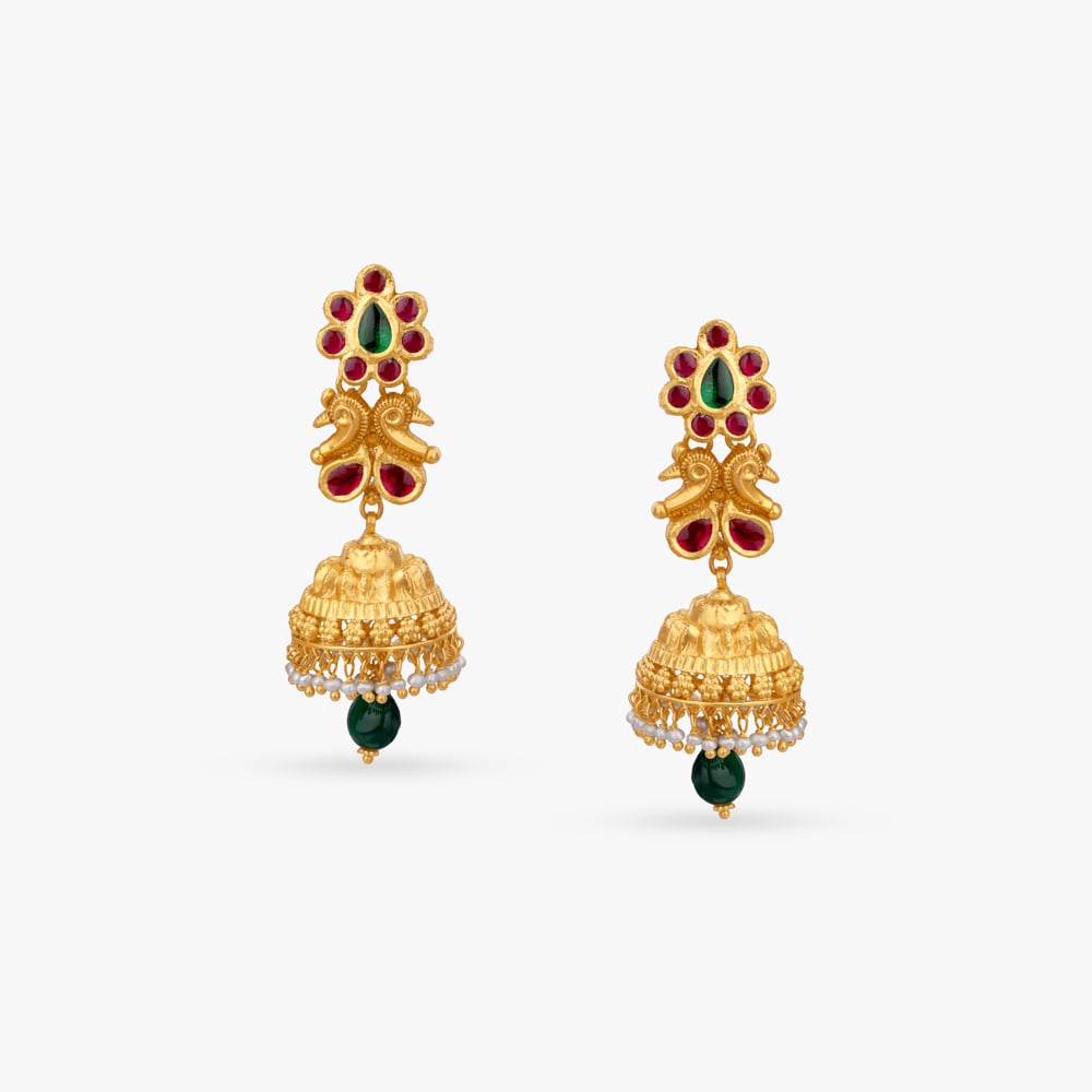 Peacock Stud Pearl Drop Jhumka Earrings,,hi-res image number null