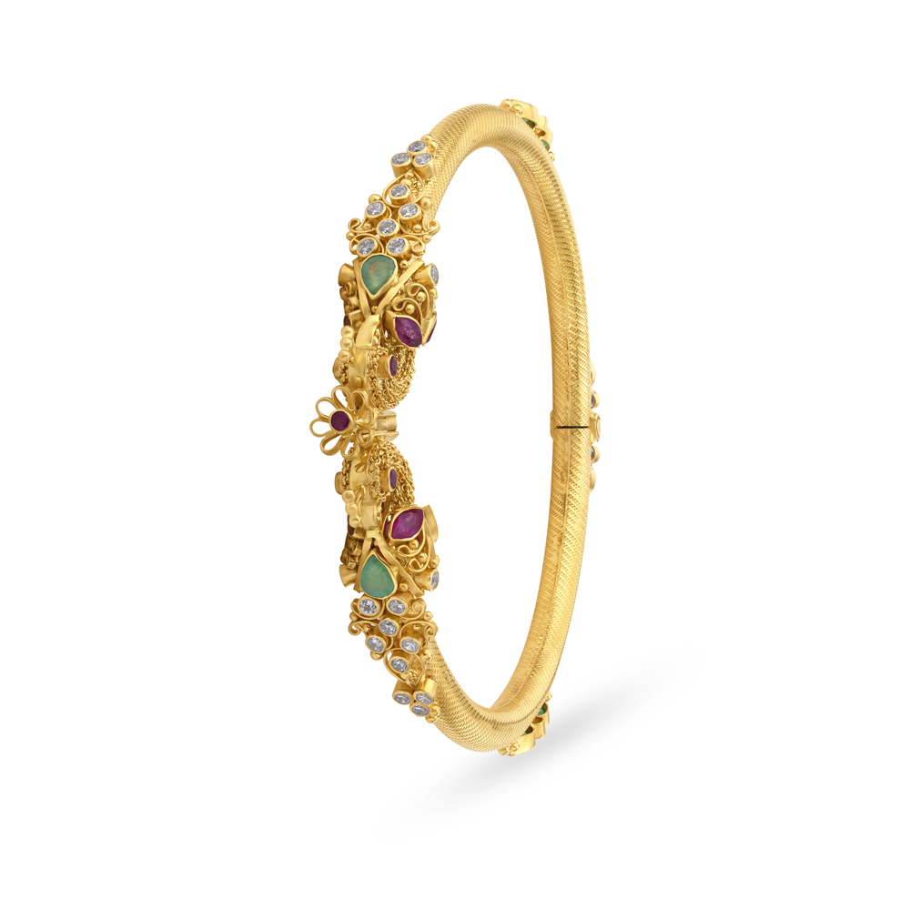 Breathtaking Cubic Zirconia and Emerald Gold Kada Bangle,,hi-res image number null