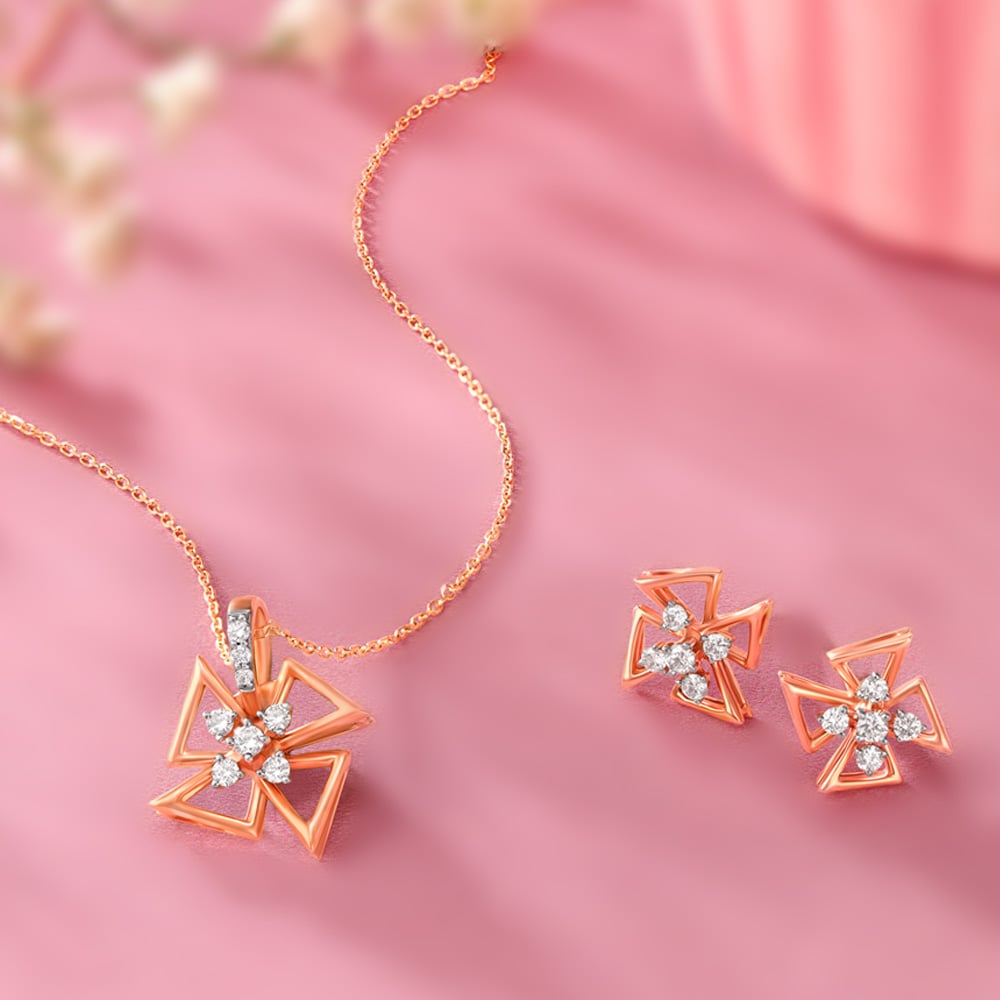 Abstract Petals Diamond Pendant and Earrings Set