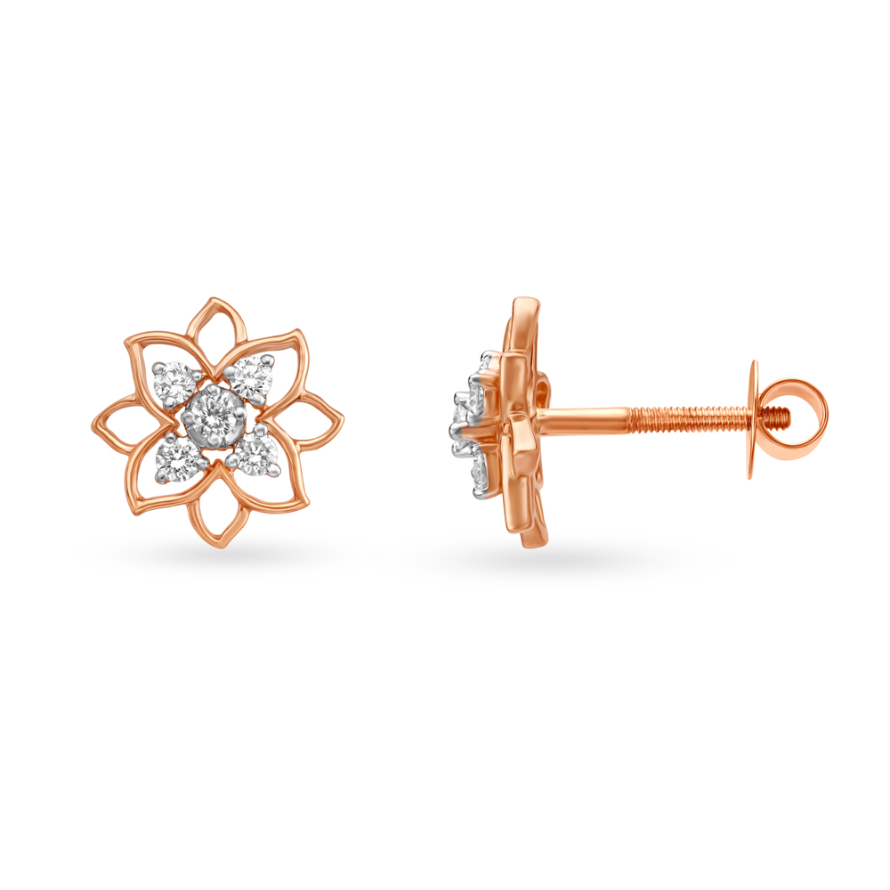 Tantalising Rose Gold and Diamond Floral Stud Earrings,,hi-res image number null