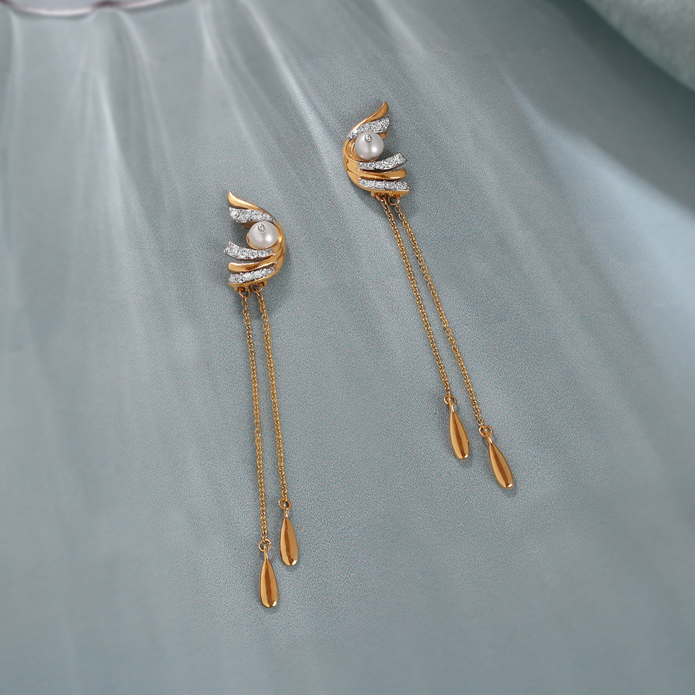 Luminous Cascade Gold & Diamond Drop Earrings,,hi-res image number null