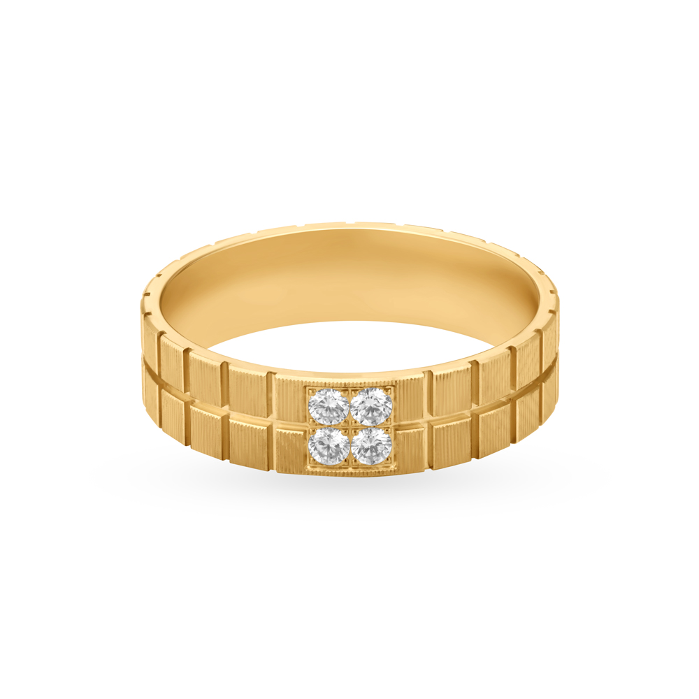 Sophisticated Geometric 4 Stone Diamond Gold Finger Ring,,hi-res image number null