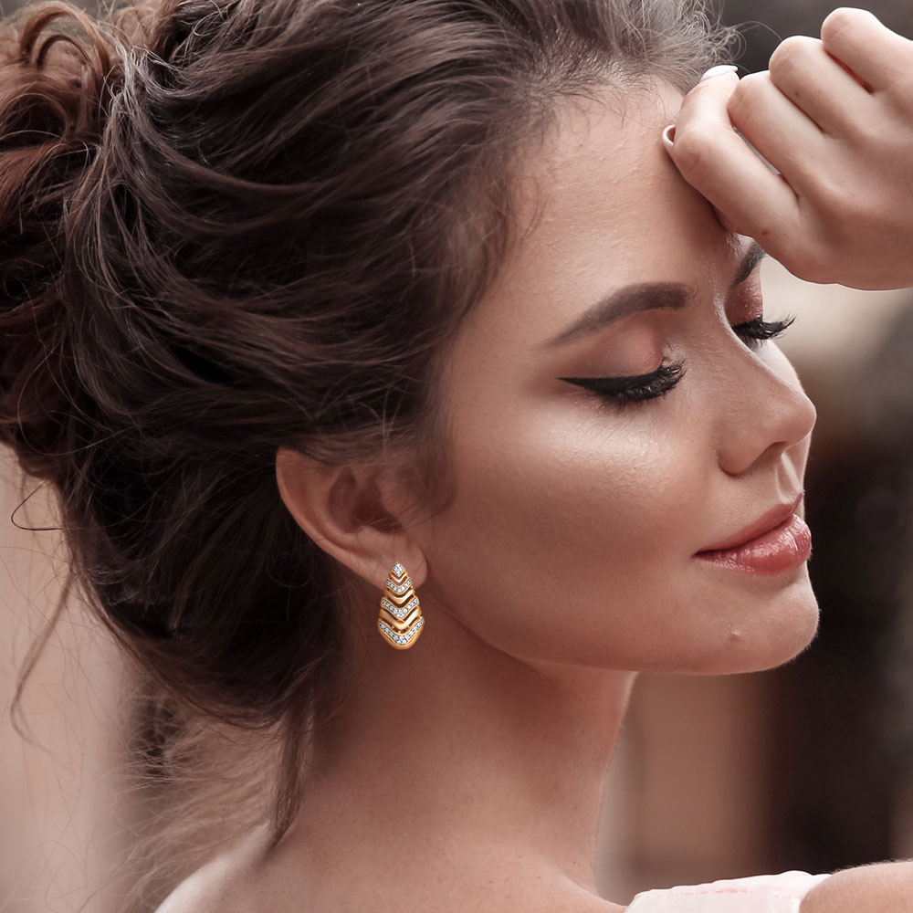Enchanting 18 Karat Yellow Gold And Diamond Geometric Hoops,,hi-res image number null