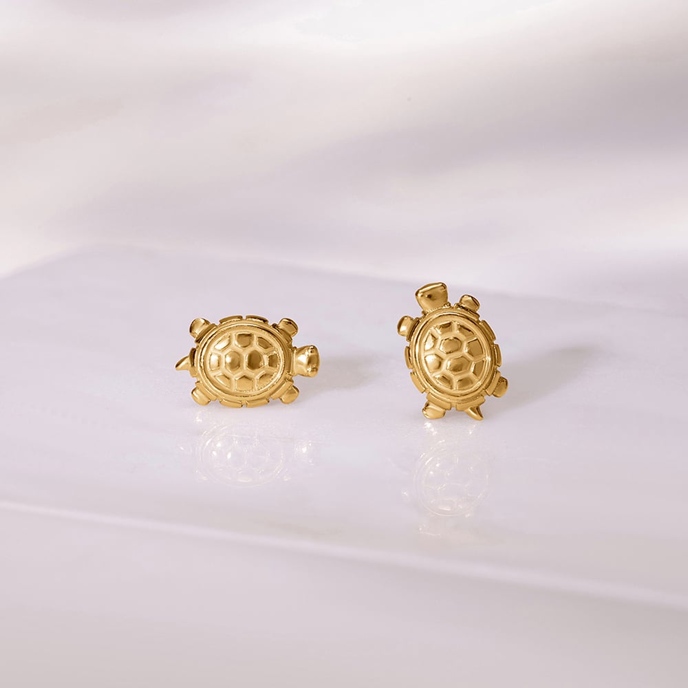 Serene Tortoise 18KT Gold Stud Earrings,,hi-res image number null