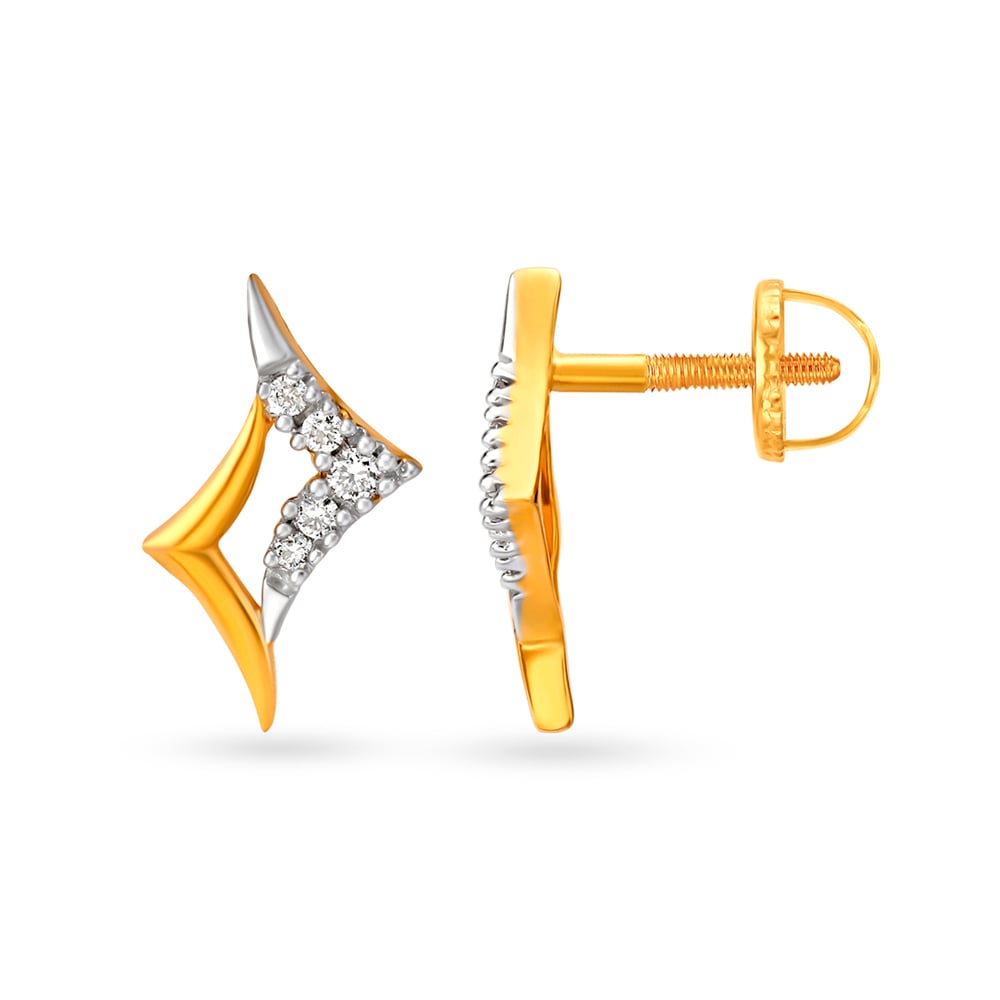 Elegant Sparkle Gold and Diamond Stud Earrings,,hi-res image number null