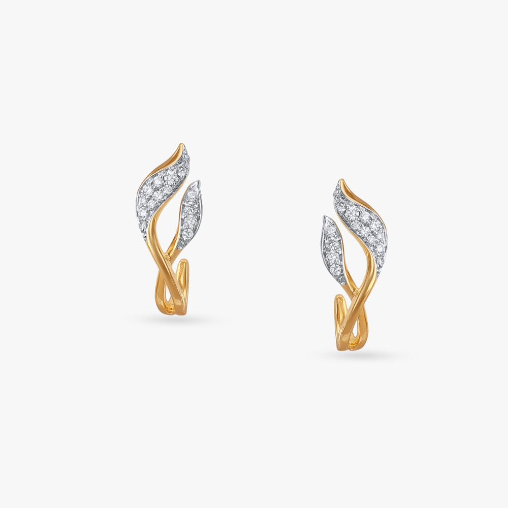 Curved Botanical Diamond Hoop Earrings,,hi-res image number null