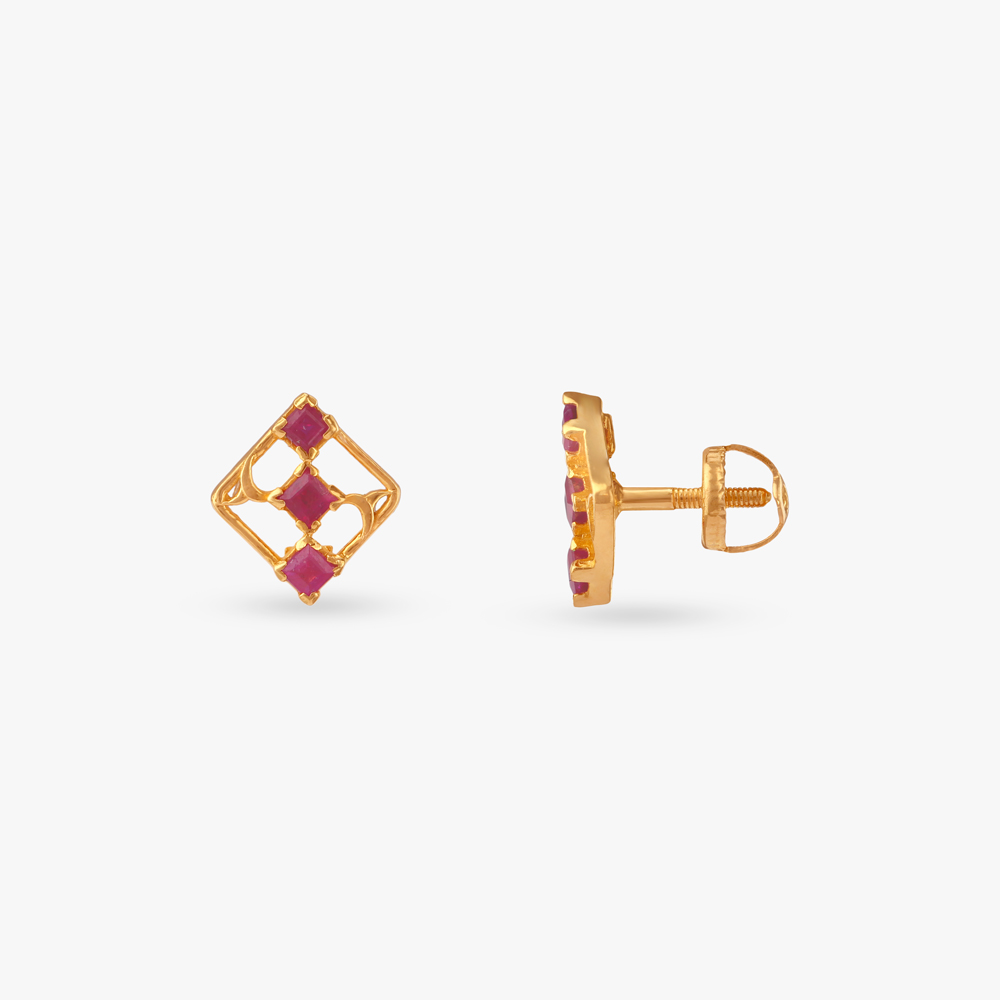 Trendy Grid Ruby Stud Earrings,,hi-res image number null