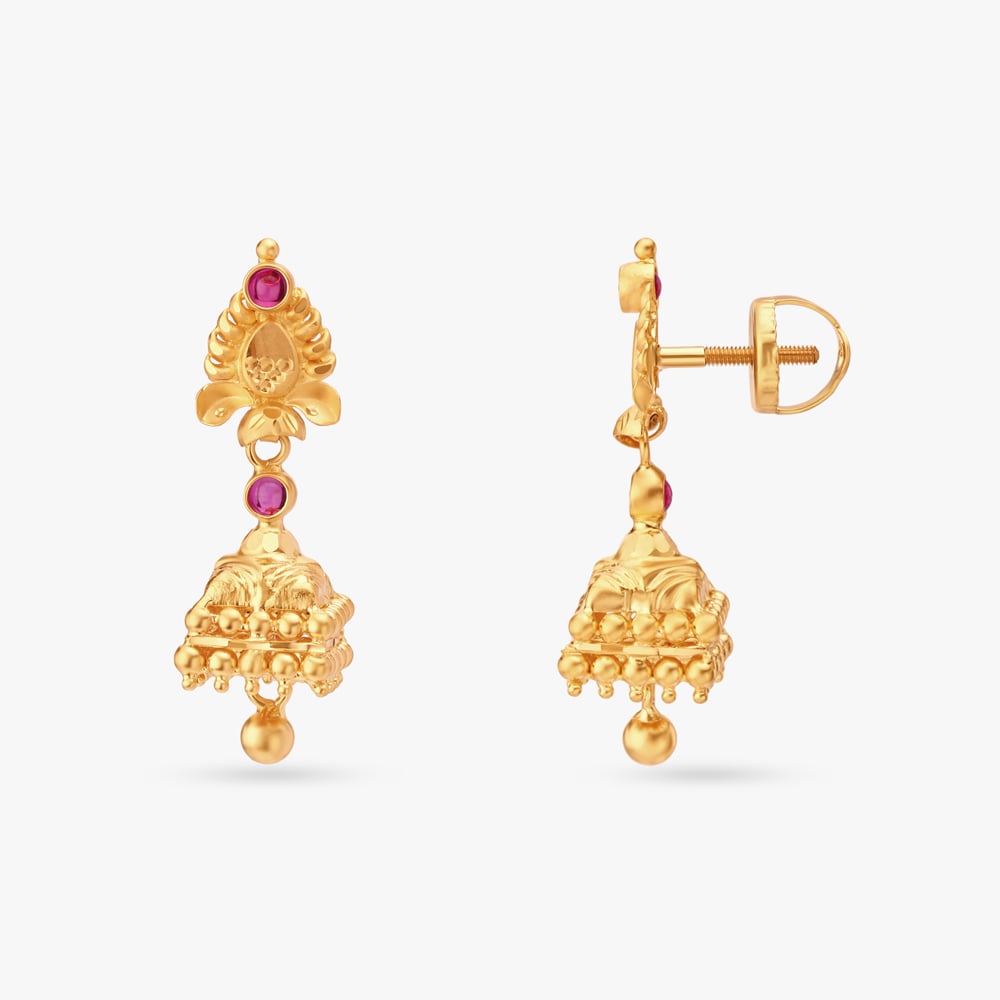 Bell-Shaped Gold Jhumka Earrings,,hi-res image number null