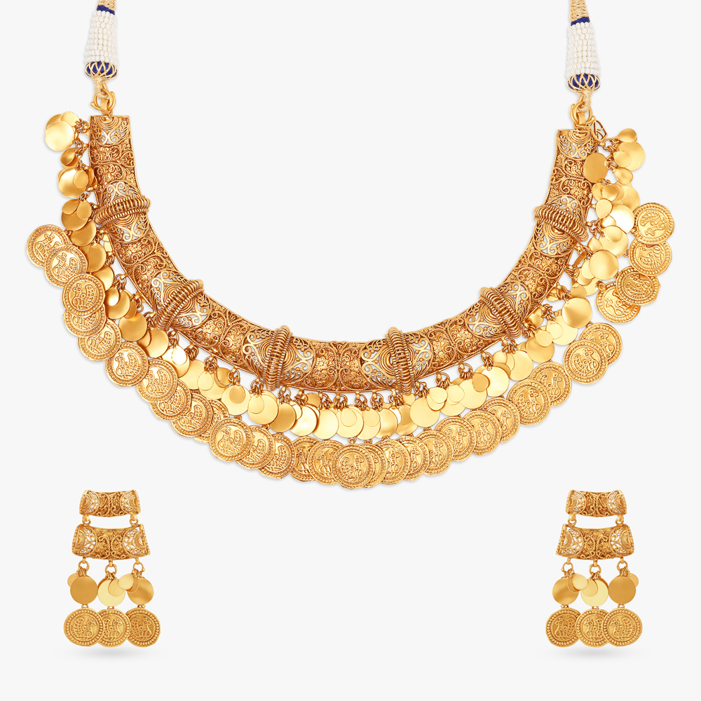 Radiant Thappa Work and Patterned Filigree Necklace Set,,hi-res image number null