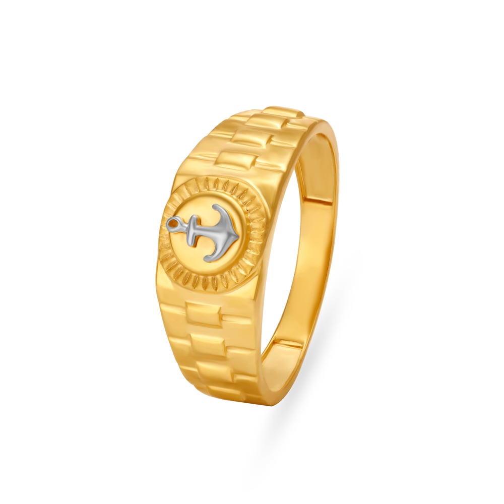 Hook Anchor Gold Finger Ring For Men