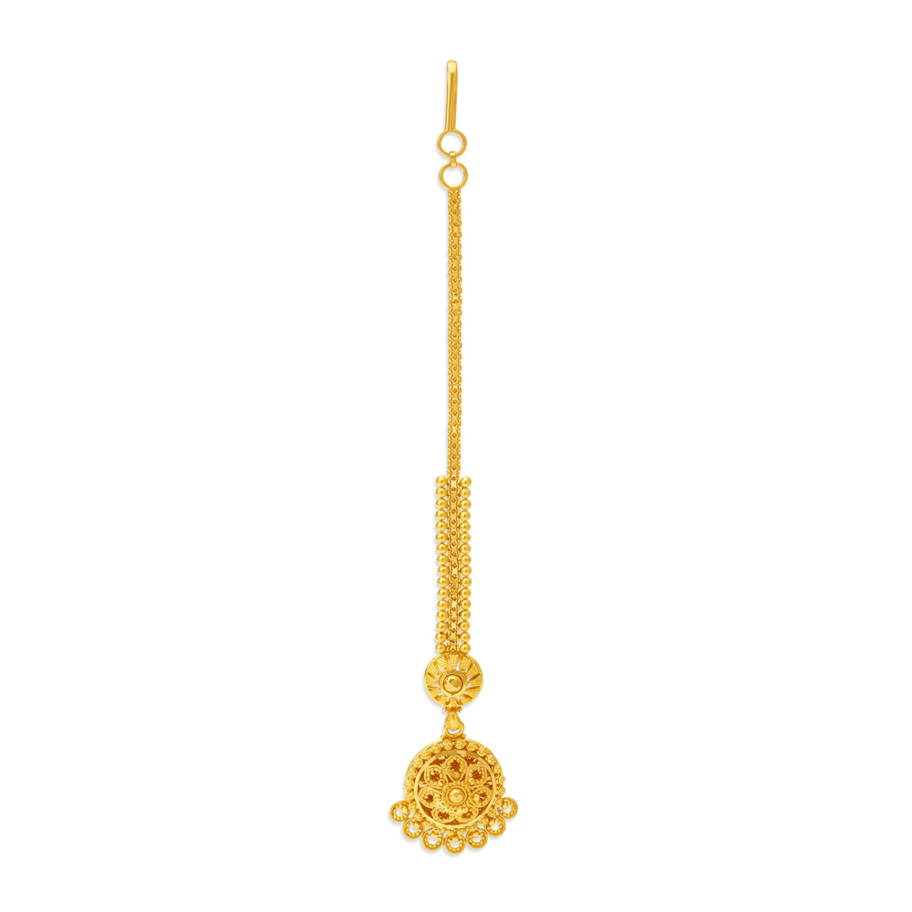 Graceful 22 Karat Yellow Gold Floral Maang Tikka,,hi-res image number null
