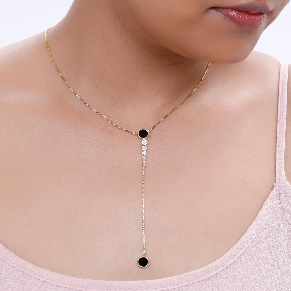 18KT Yellow Gold Charming Diamond and Onyx Necklace,,hi-res image number null