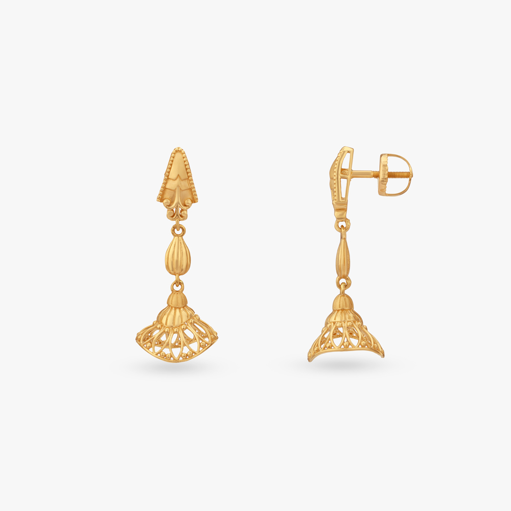 Timeless Lotus Gold Jhumka Earrings,,hi-res image number null