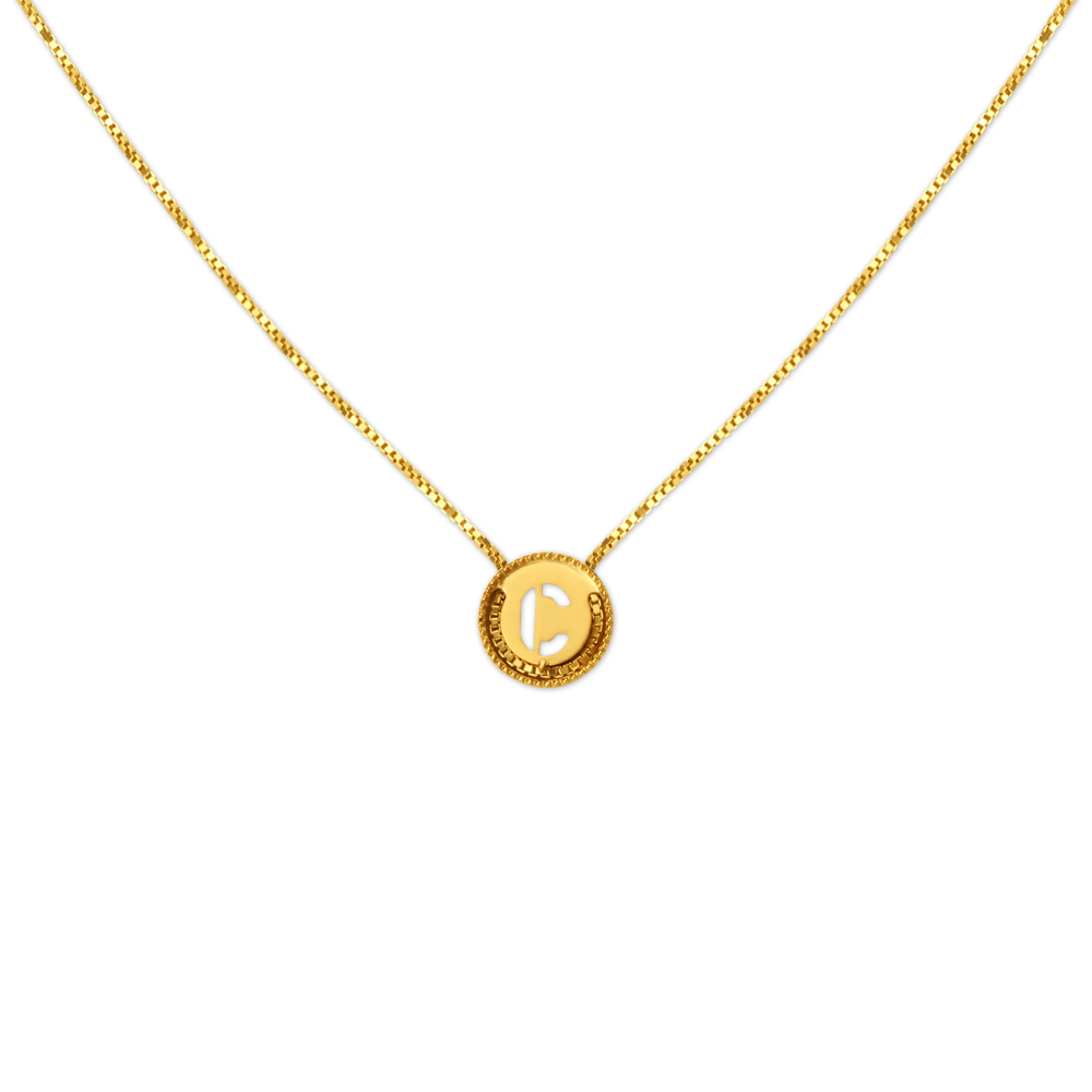 Letter C Gold Pendant with Chain For Kids