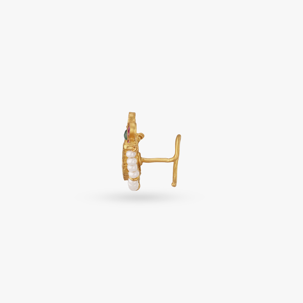 Blooming Crescent Gold Nose Pin,,hi-res image number null