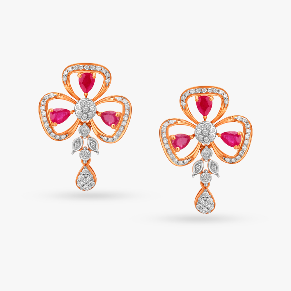 Lavish Traditional Floral Diamond Drop Earrings