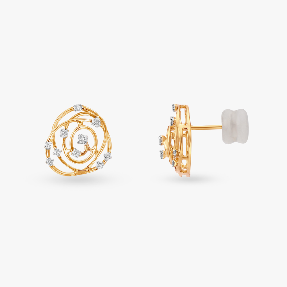 Spiral Speckled Diamond Stud Earrings,,hi-res image number null
