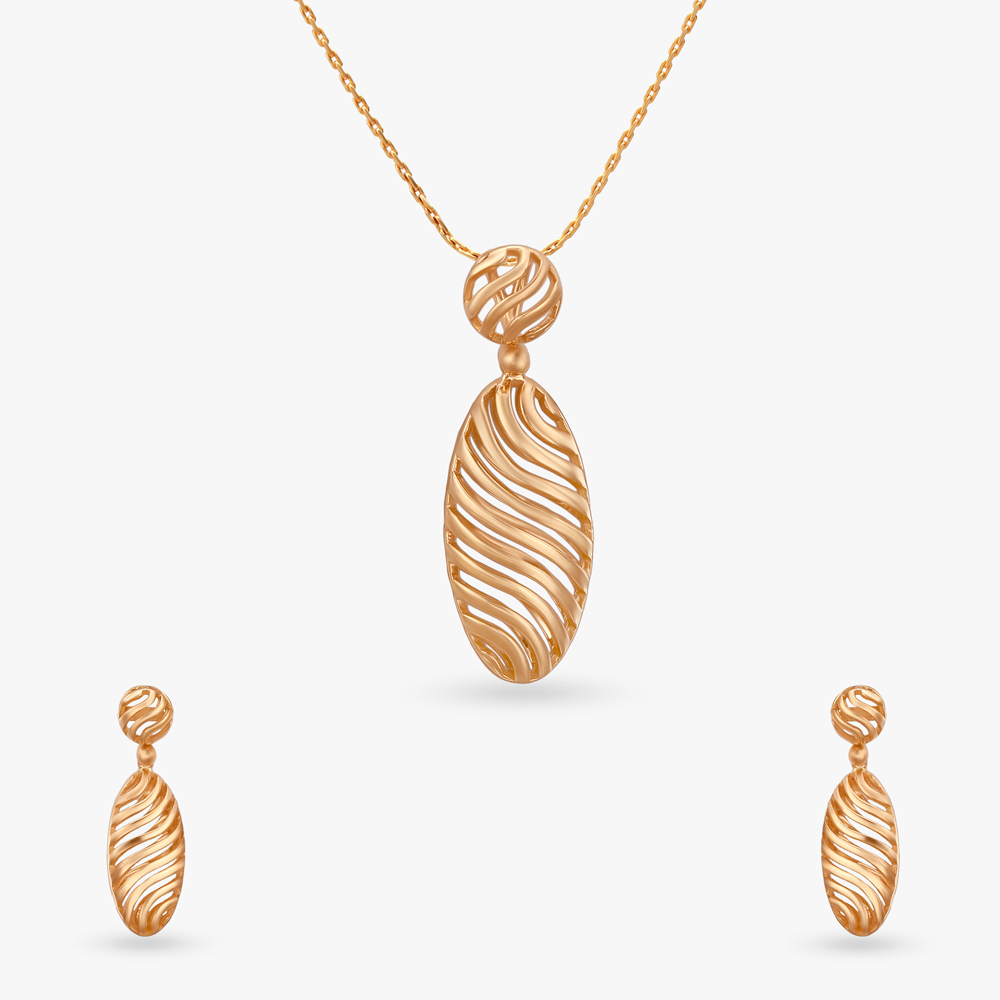 Ripple Leaf Gold Pendant and Earring Set,,hi-res image number null