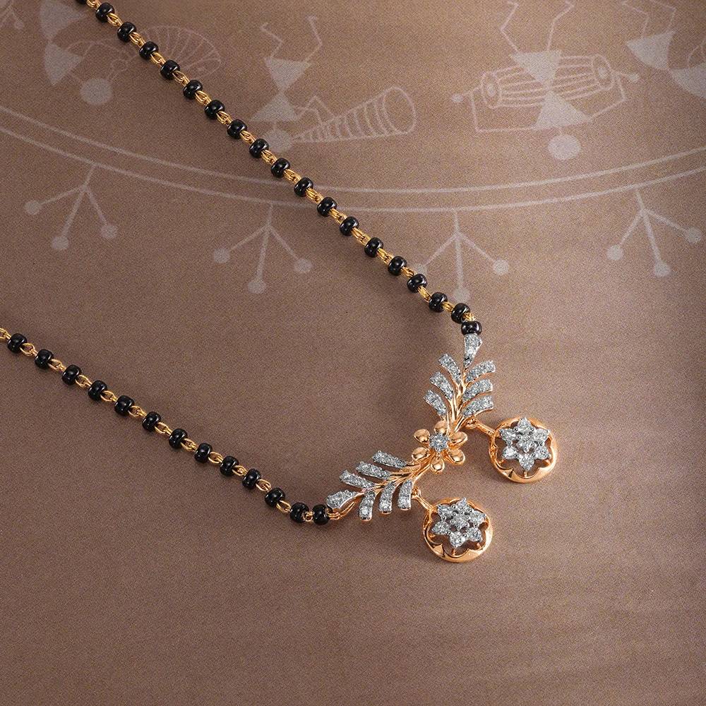 Floral Grace 18 Kt Gold and Diamond Vati Mangalsutra,,hi-res image number null