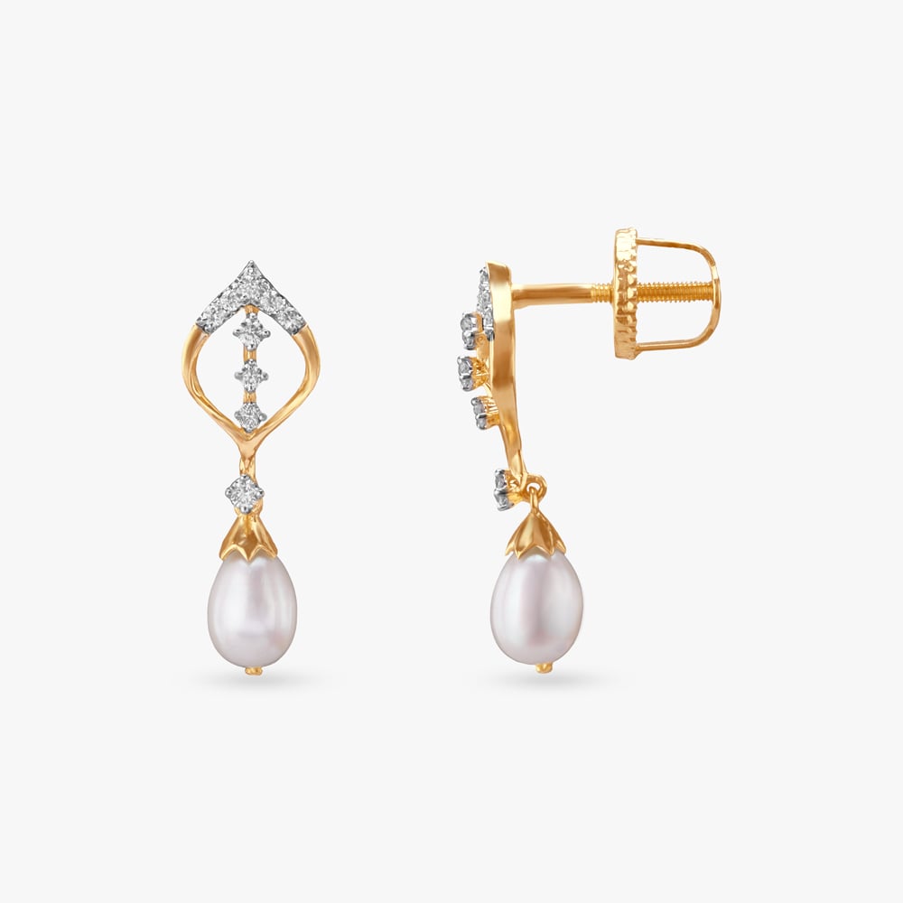 Crowned Pearl Diamond Drop Earrings,,hi-res image number null