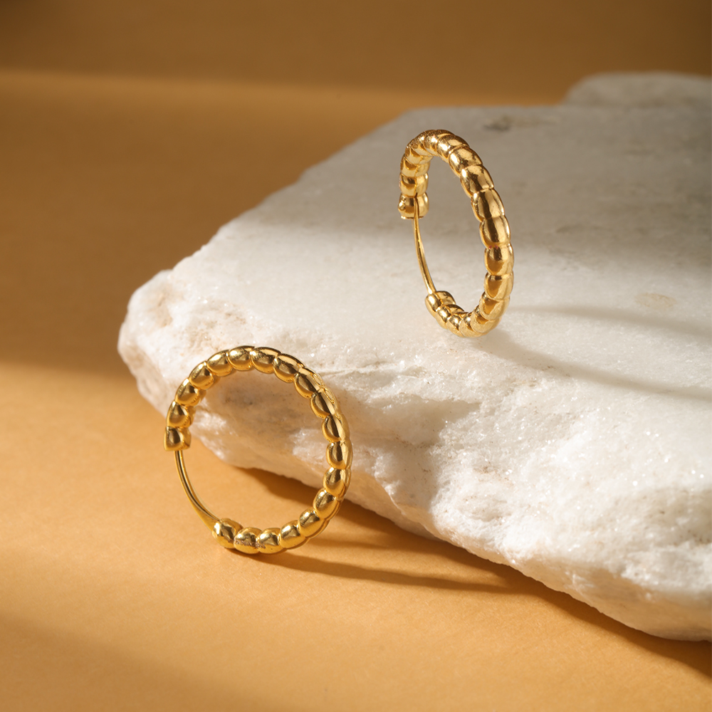 22KT Yellow Gold Radiant Beaded Hoop Earrings,,hi-res image number null