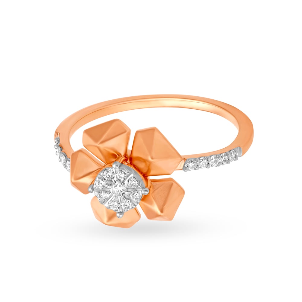 Alluring Floral Rose Gold and Diamond Finger Ring,,hi-res image number null
