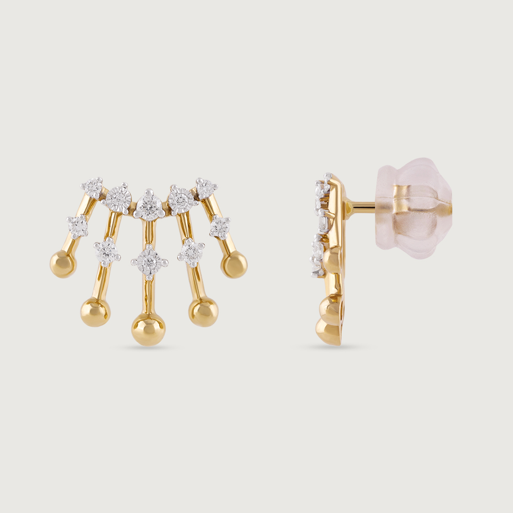 Retro Diva Gold & Diamond Stud Earrings,,hi-res image number null