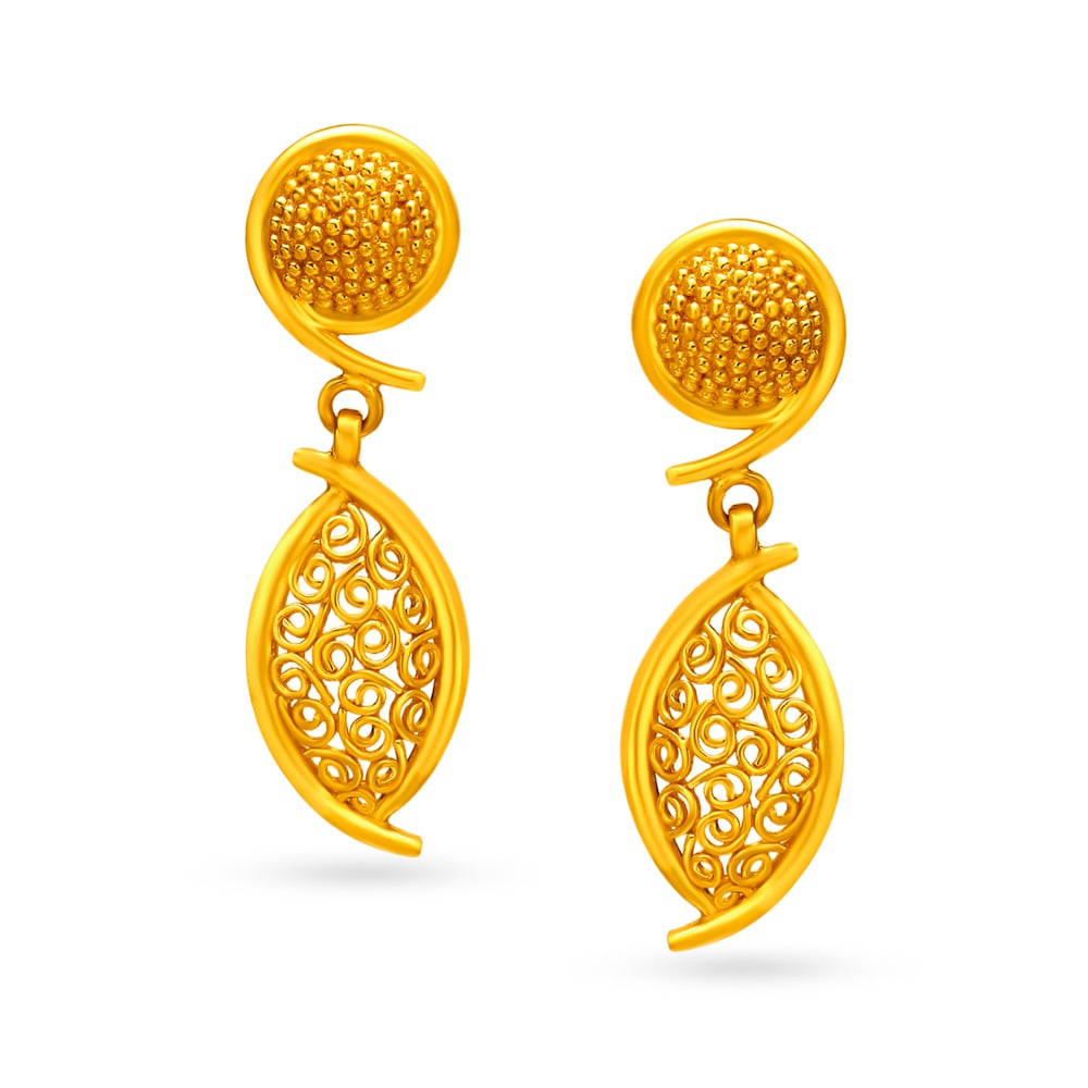 Ornate Spiral Motif Gold Drop Earrings,,hi-res image number null