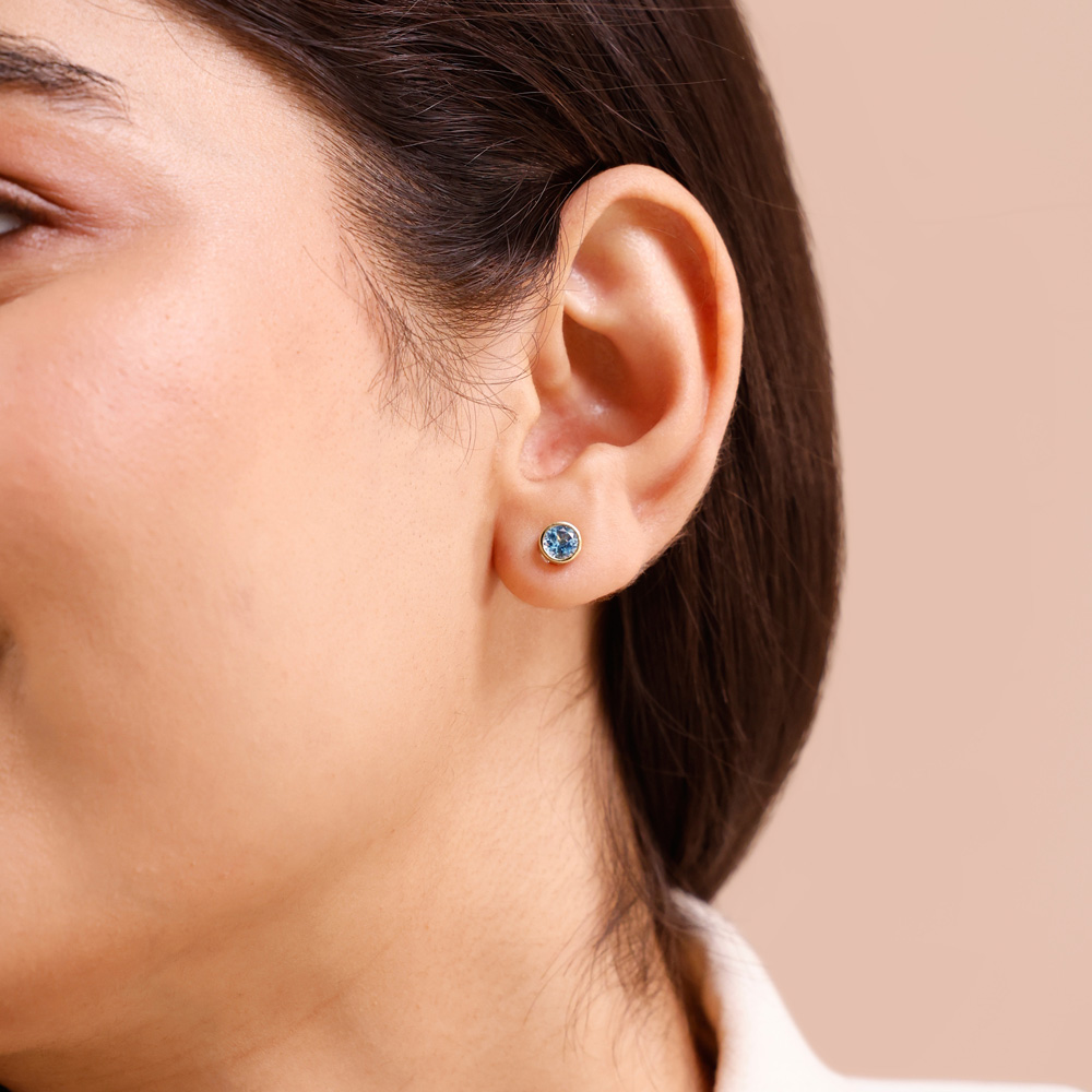 Refined Crisp Blue Topaz Gold Stud Earrings,,hi-res image number null