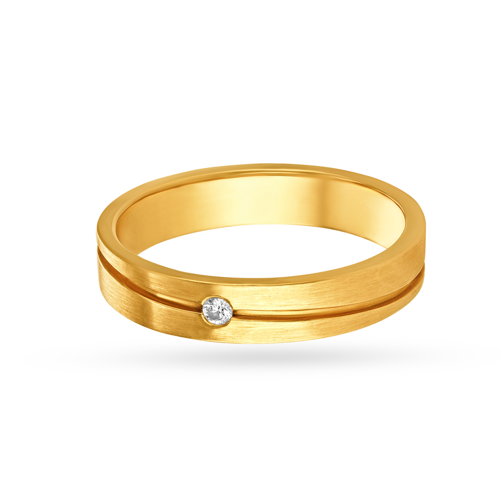 Minimalistic Line Pattern Single Stone Diamond Ring for Men,,hi-res image number null