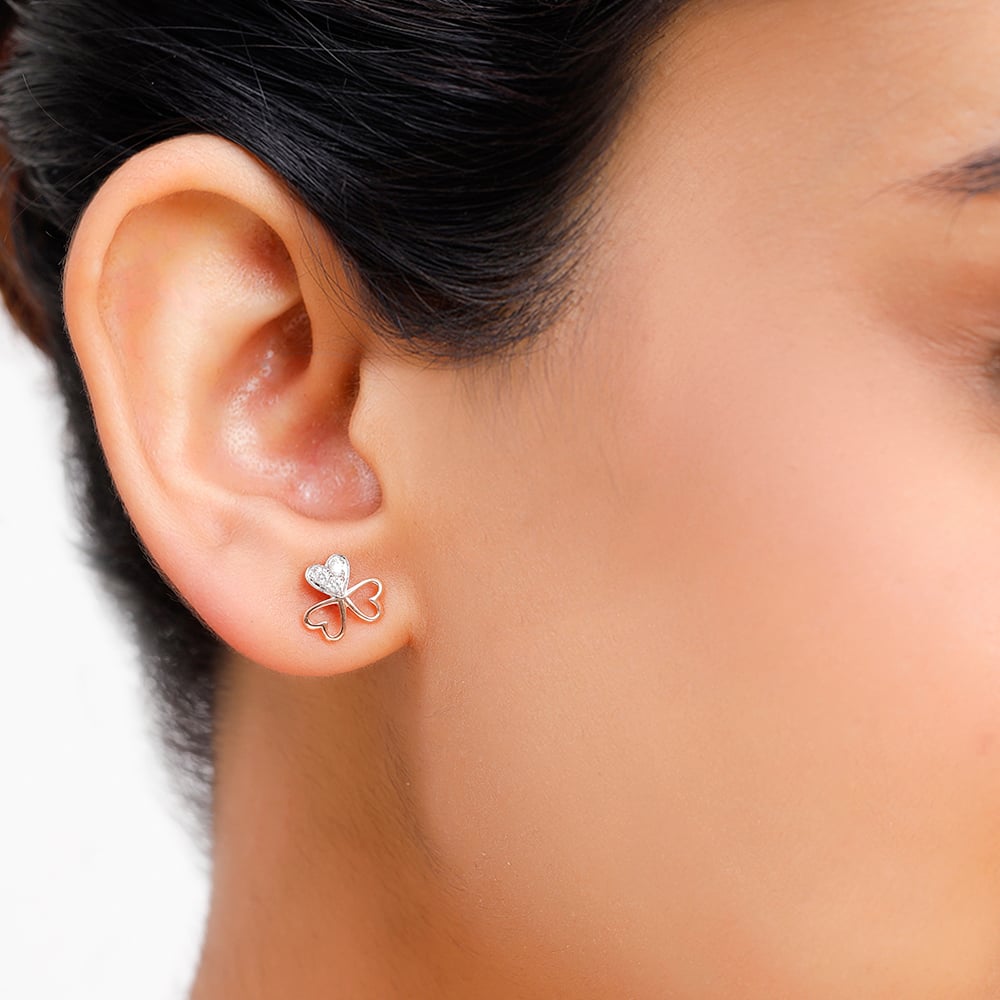 Floral Diamond Stud Earrings in Rose Gold