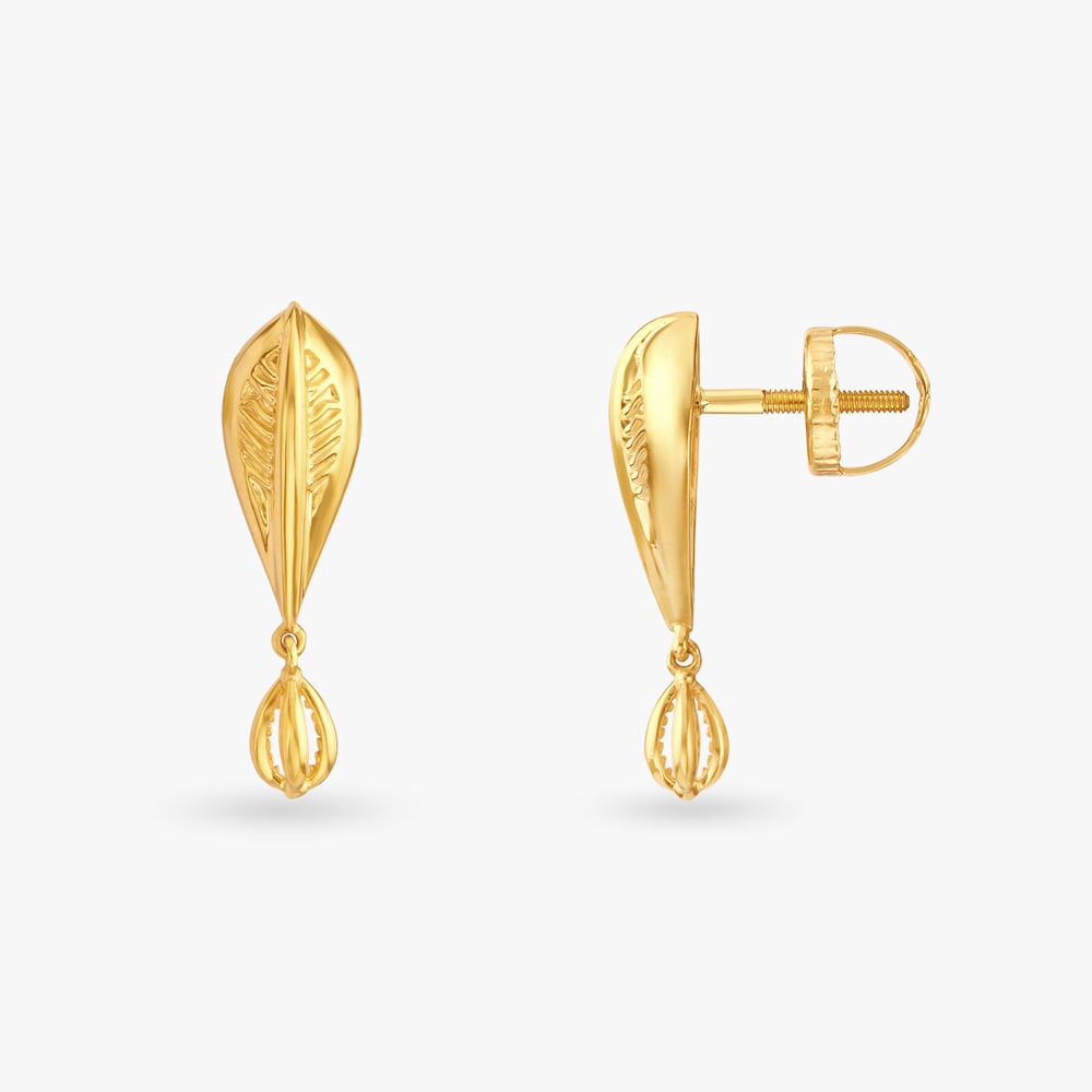 Engraved Leaf Drop Earrings,,hi-res image number null