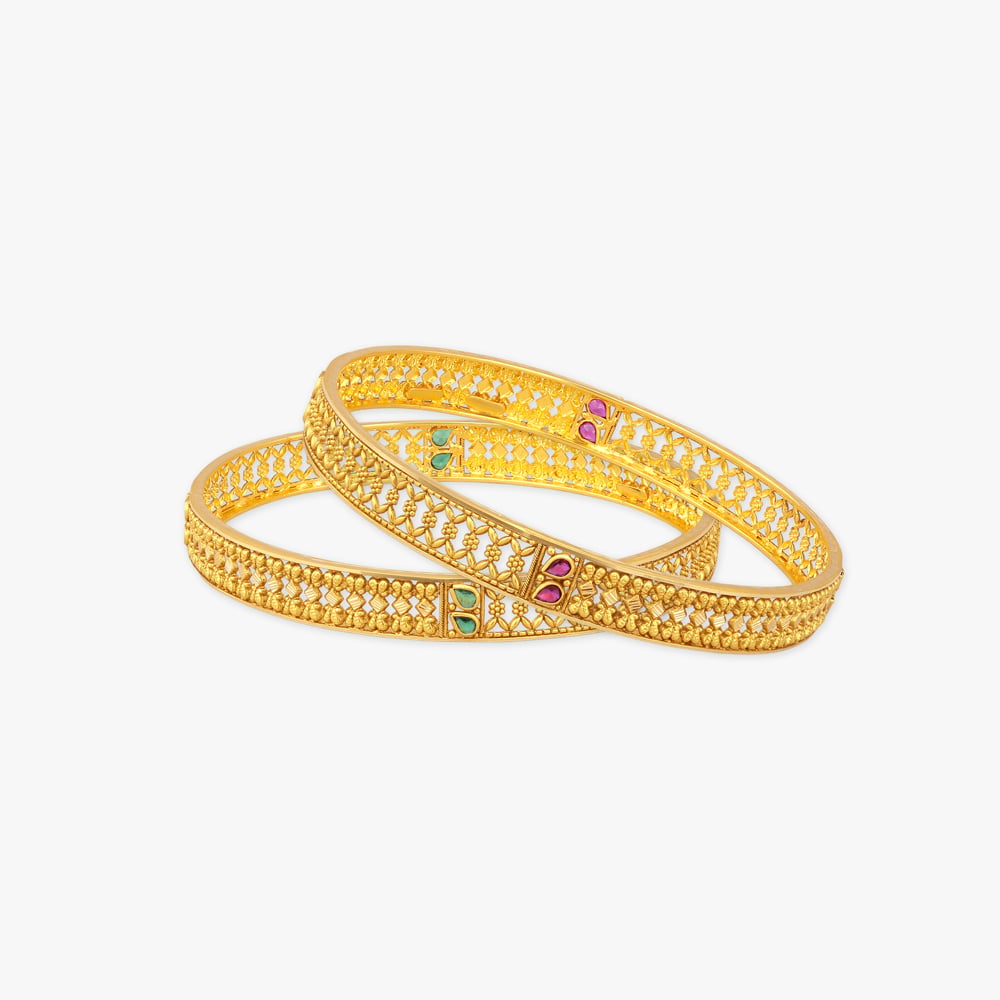 Twin Trellis Gold Bangles,,hi-res image number null