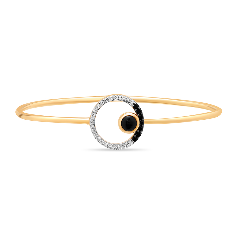 18KT Yellow Gold Gleaming Circle Diamond and Onyx Bangle,,hi-res image number null