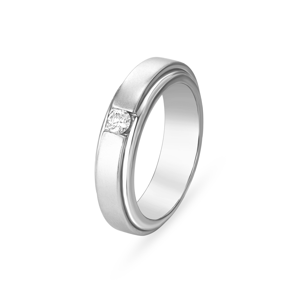 Sleek Diamond Adorned Platinum Finger Ring for Men