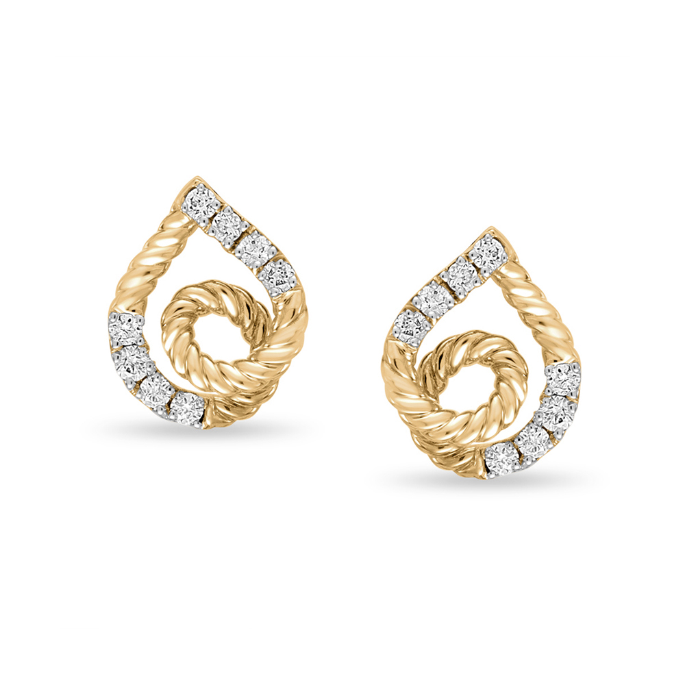 14 KT Yellow Gold Vintage Twist Diamond Stud Earrings
