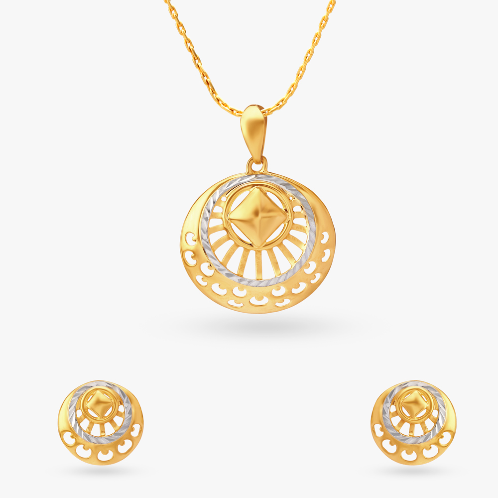 Circular Gold Pendant and Earrings Set,,hi-res image number null