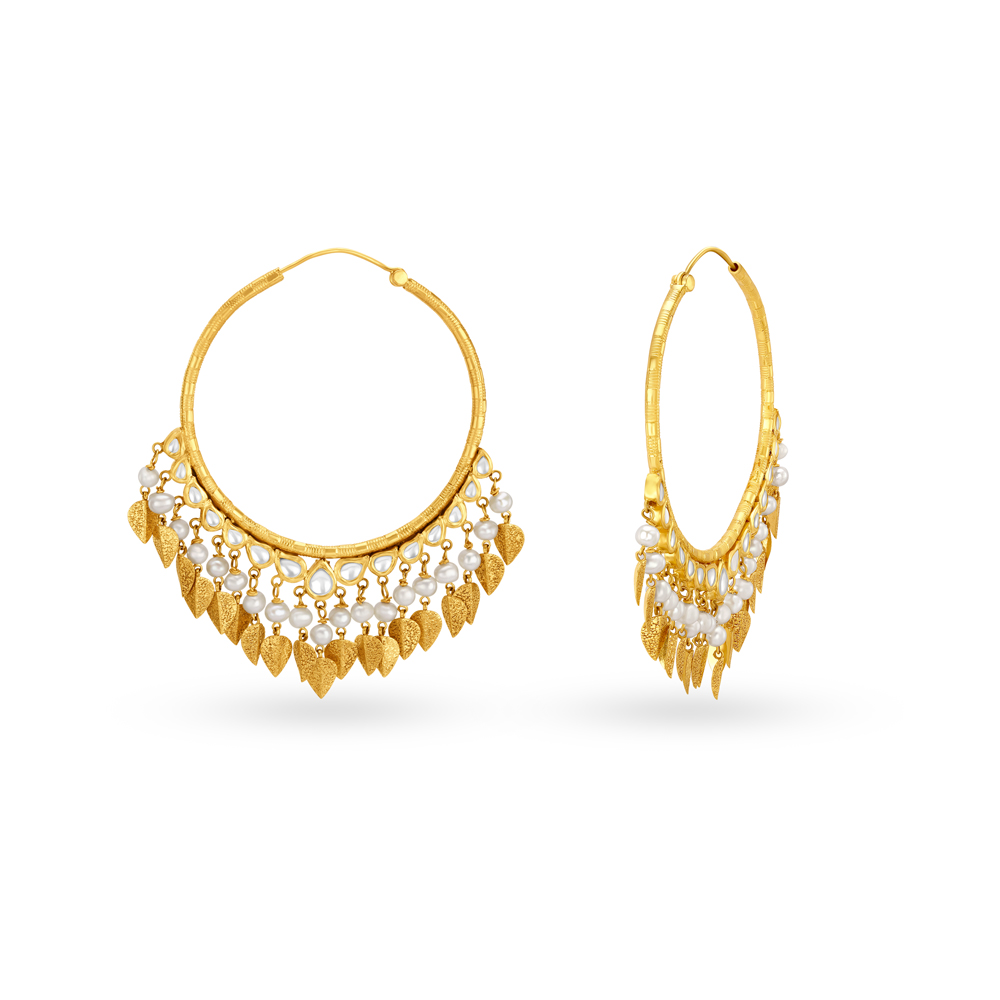 Ethereal 22 Karat Yellow Gold Leaf Hoops,,hi-res image number null
